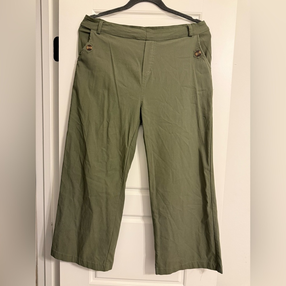 Olive Green Wide-Leg Dress Pants